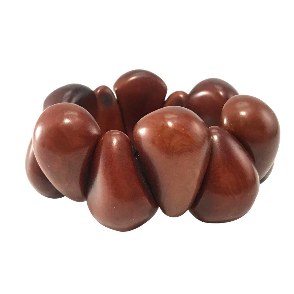 Brown Tagua Nut Stretch Bracelet South America Vegetable Ivory Tribal Boho - Picture 4 of 5